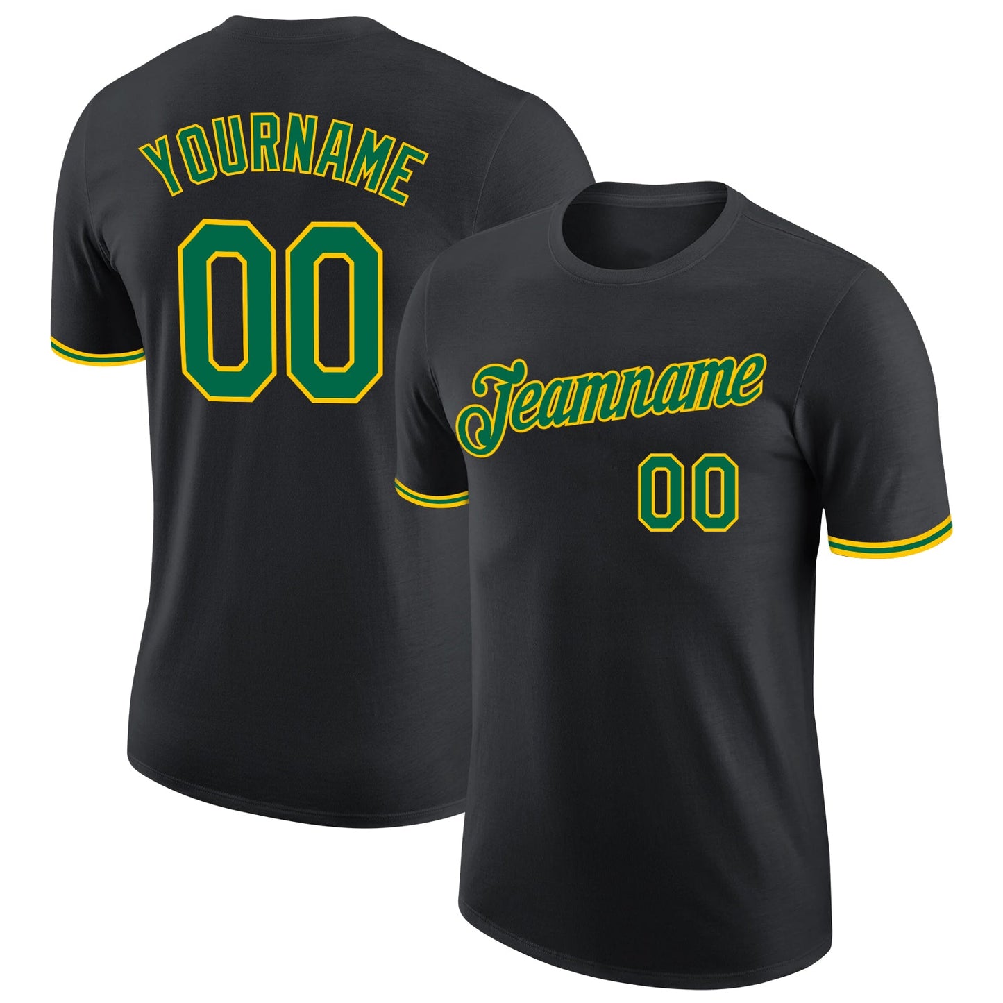 Custom Black Kelly Green-Yellow Performance T-Shirt - Main View