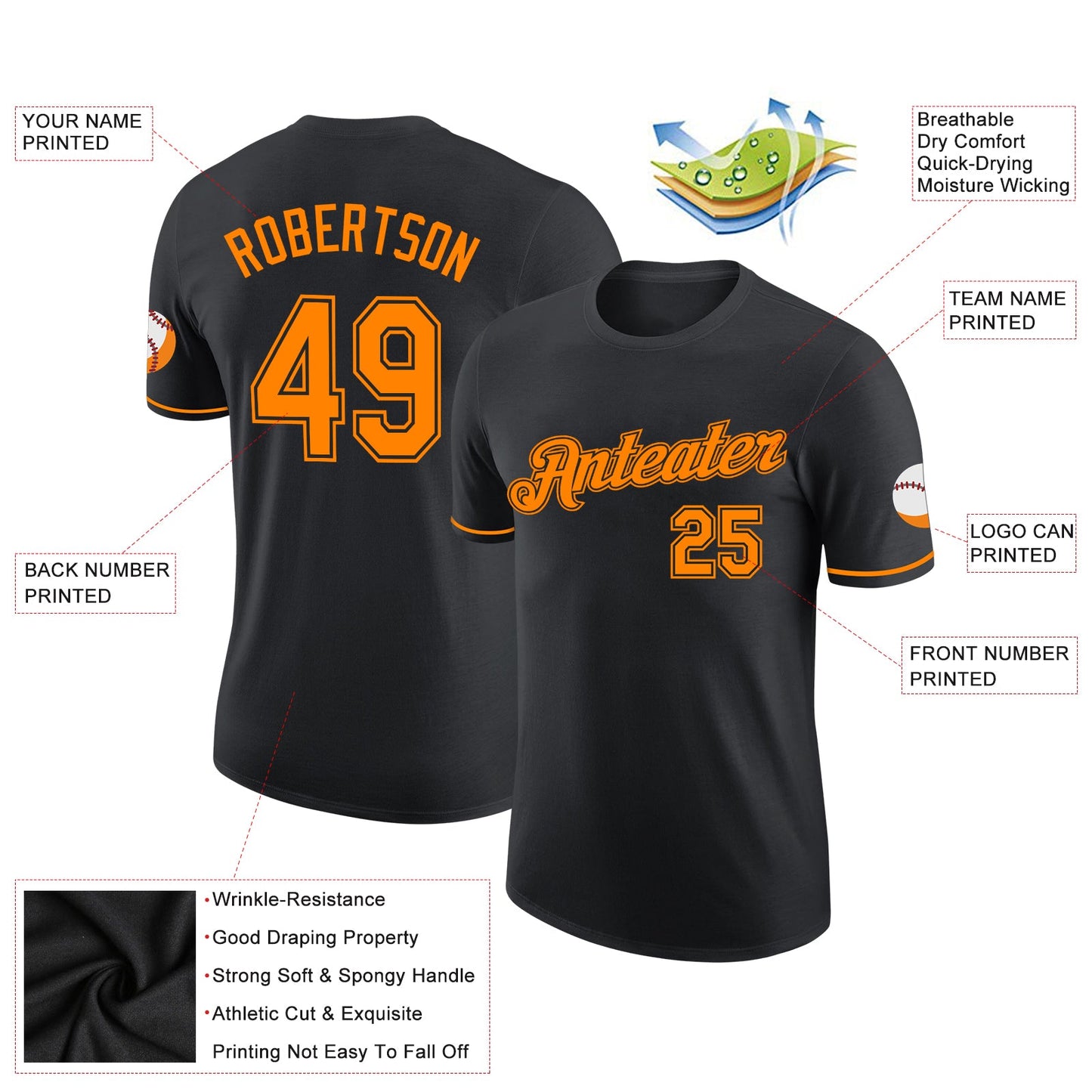 Custom Black Bay Orange Performance T-Shirt view 2