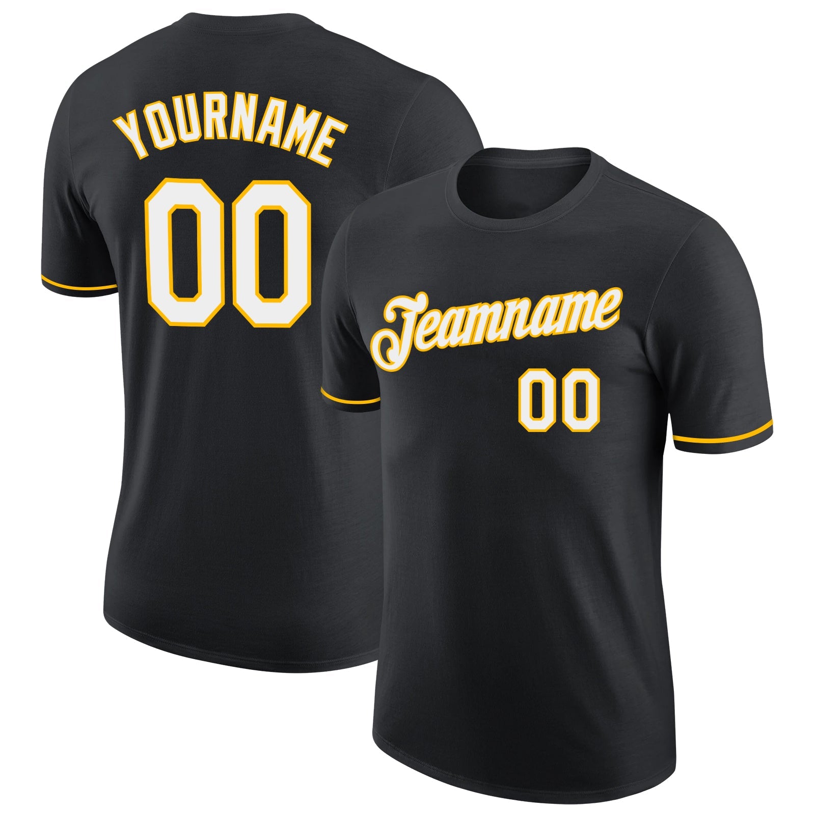 Custom Black White-Gold Performance T-Shirt - Main View