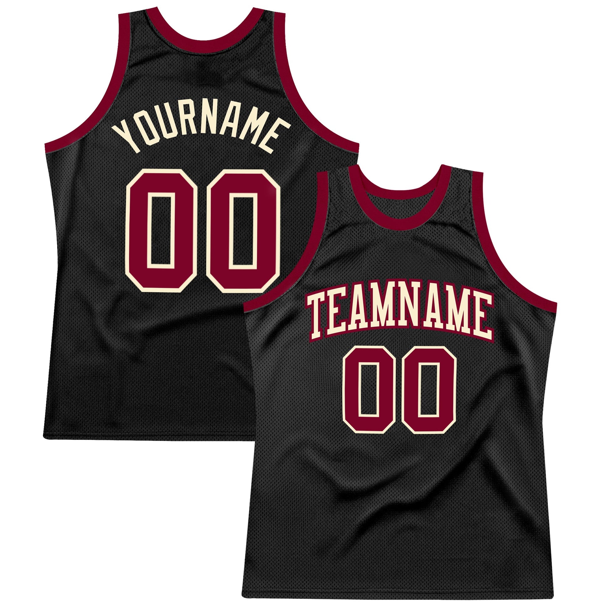 Custom Black Maroon-Cream Authentic Throwback Basketball Jersey - Main View