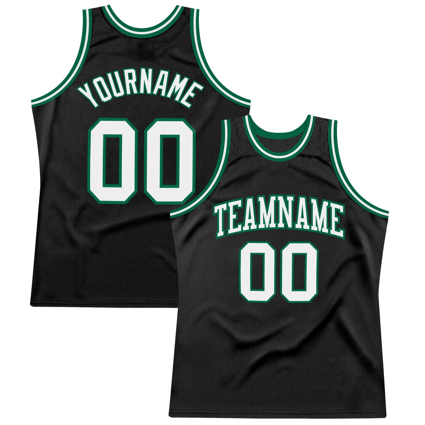 Custom Black White-Kelly Green Authentic Throwback Basketball Jersey - Main View