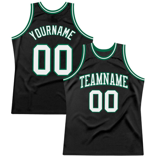 Custom Black White-Kelly Green Authentic Throwback Basketball Jersey - Main View