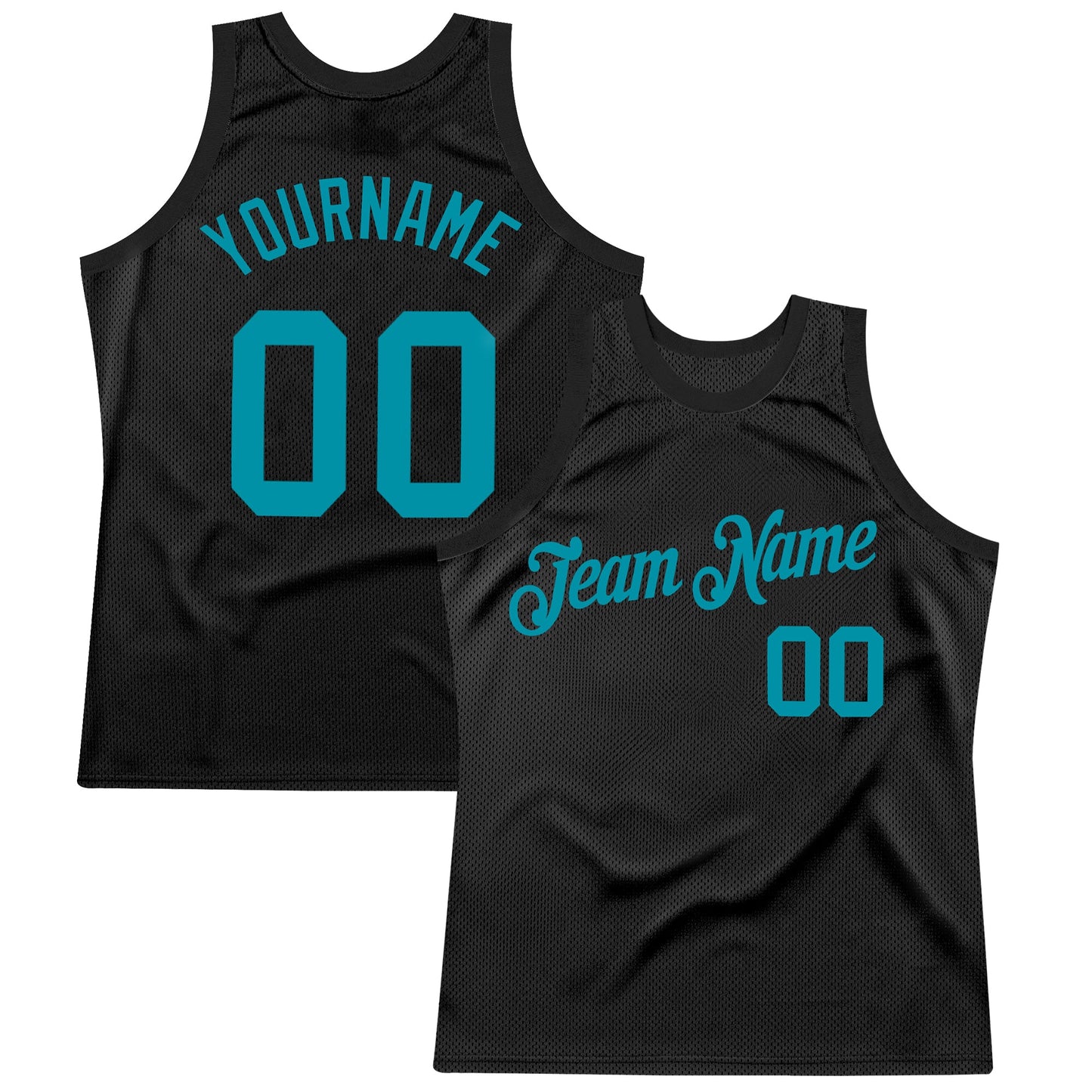 Custom Black Teal Authentic Throwback Basketball Jersey - Main View