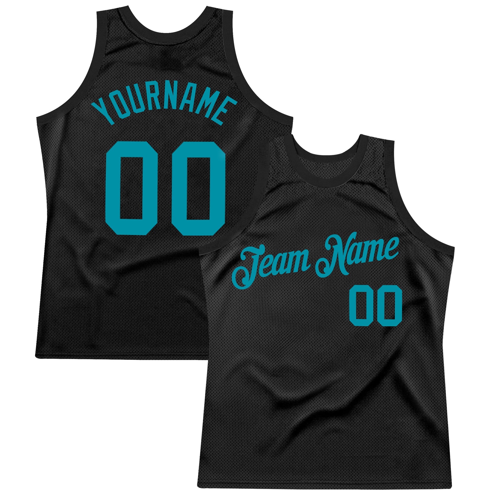 Custom Black Teal Authentic Throwback Basketball Jersey - Main View