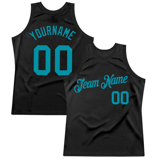 Custom Black Teal Authentic Throwback Basketball Jersey - Main View