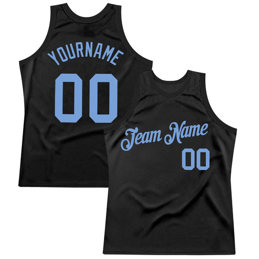 Custom Black Light Blue Authentic Throwback Basketball Jersey - Main View