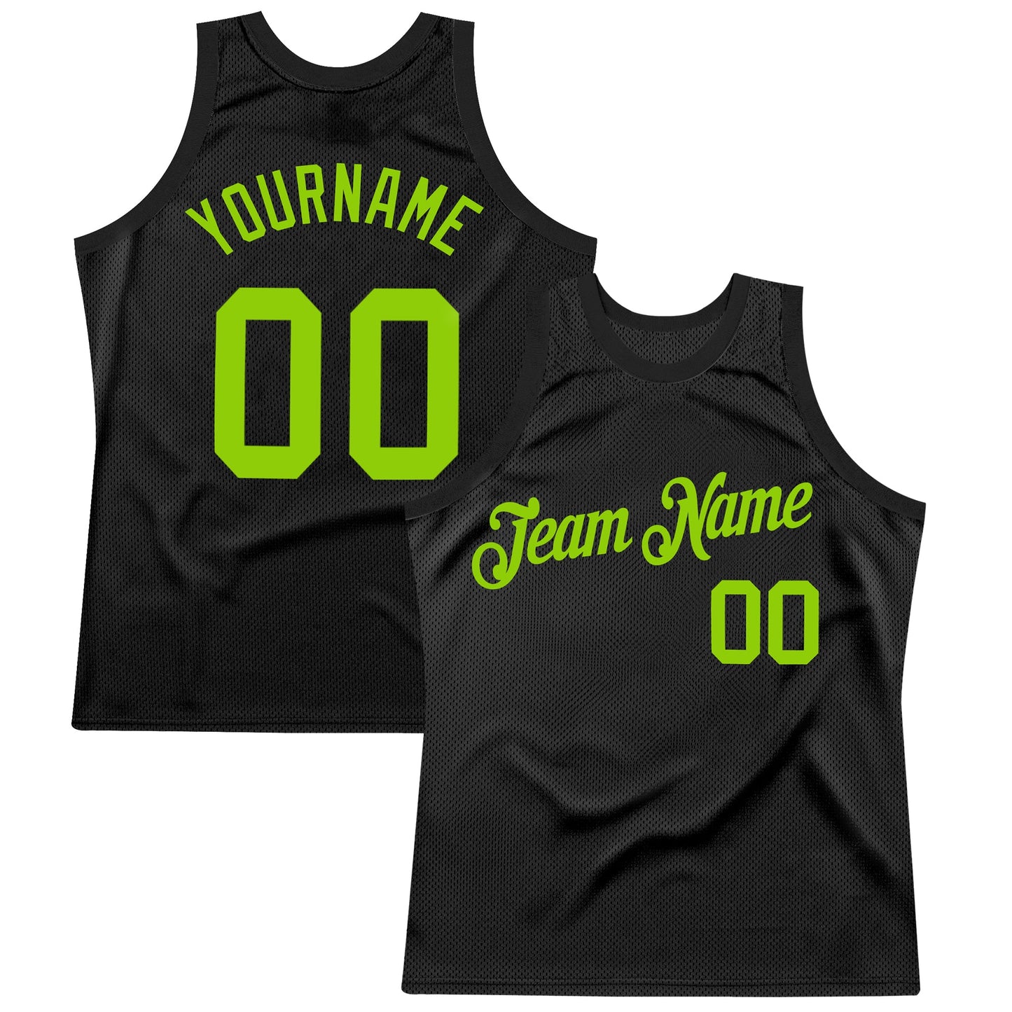 Custom Black Neon Green Authentic Throwback Basketball Jersey - Main View