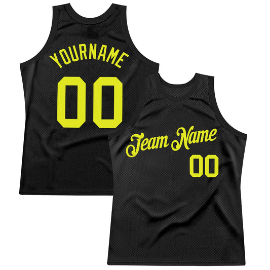 Custom Black Neon Yellow Authentic Throwback Basketball Jersey - Main View
