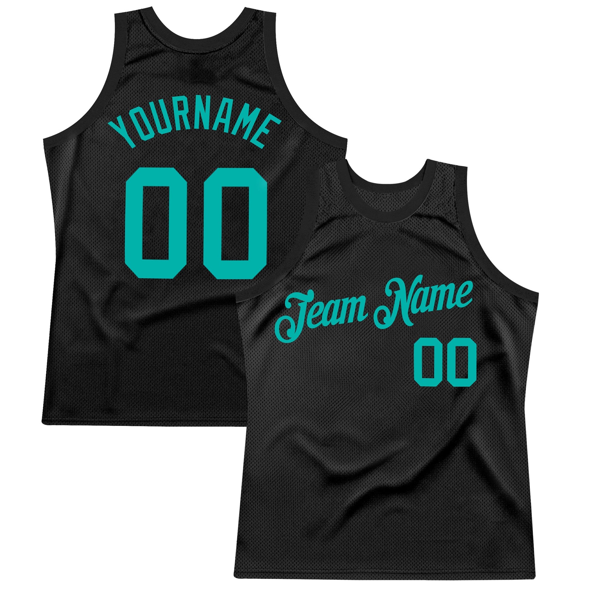 Custom Black Aqua Authentic Throwback Basketball Jersey - Main View