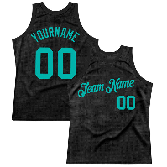 Custom Black Aqua Authentic Throwback Basketball Jersey - Main View