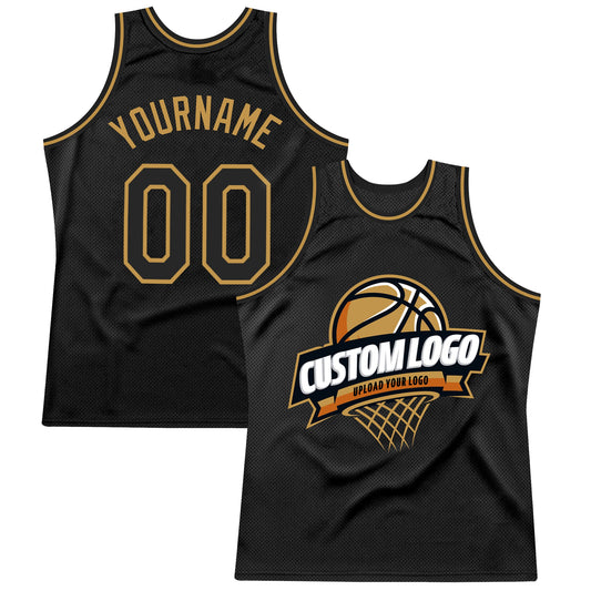 Custom Black Old Gold Authentic Throwback Basketball Jersey - Main View