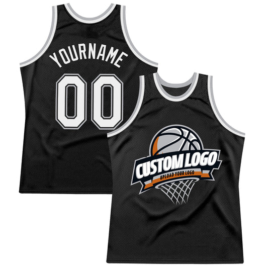Custom Black White-Gray Authentic Throwback Basketball Jersey - Main View