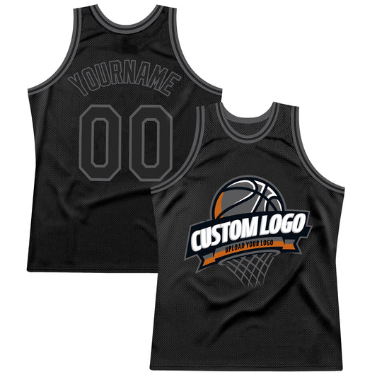 Custom Black Steel Gray Authentic Throwback Basketball Jersey - Main View