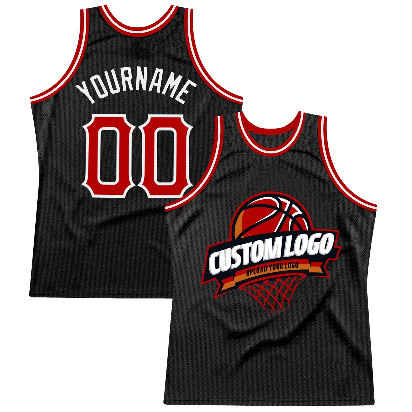 Custom Black Red-White Authentic Throwback Basketball Jersey - Main View