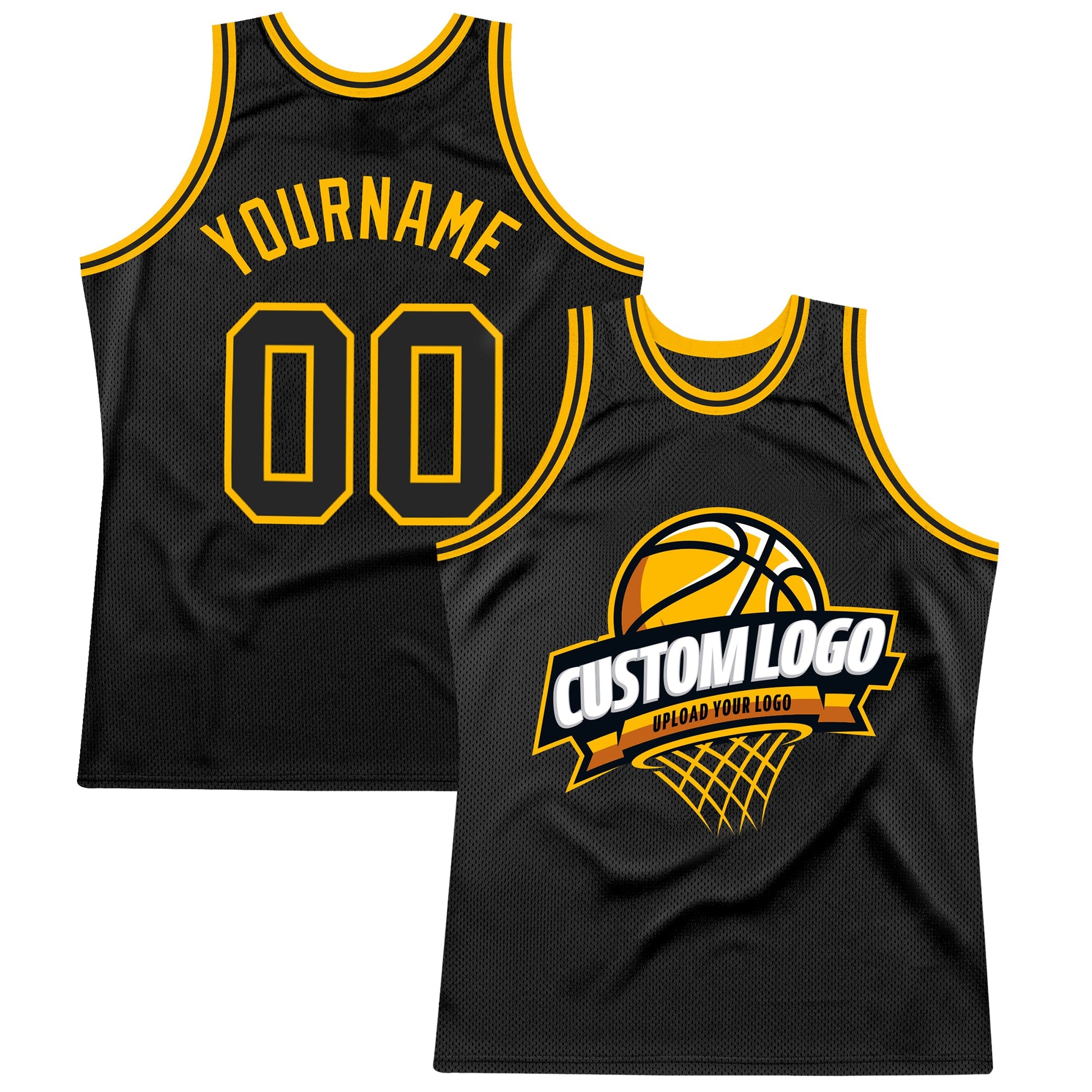 Custom Black Gold Authentic Throwback Basketball Jersey - Main View