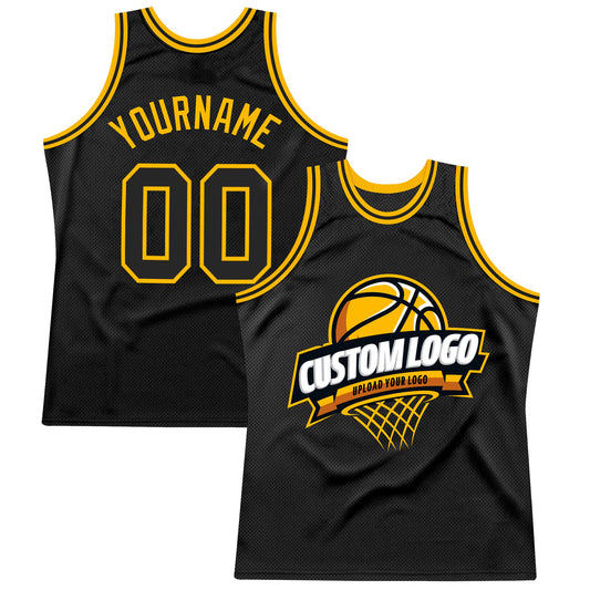 Custom Black Gold Authentic Throwback Basketball Jersey - Main View