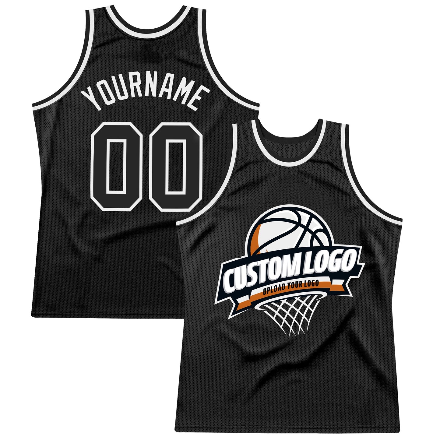 Custom Black White Authentic Throwback Basketball Jersey - Main View