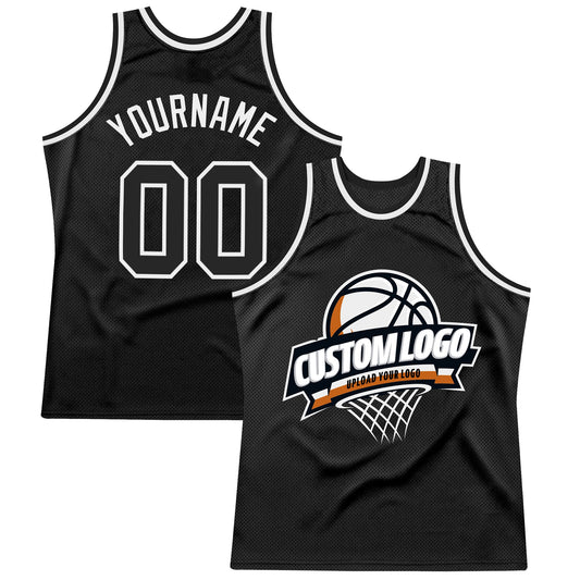 Custom Black White Authentic Throwback Basketball Jersey - Main View