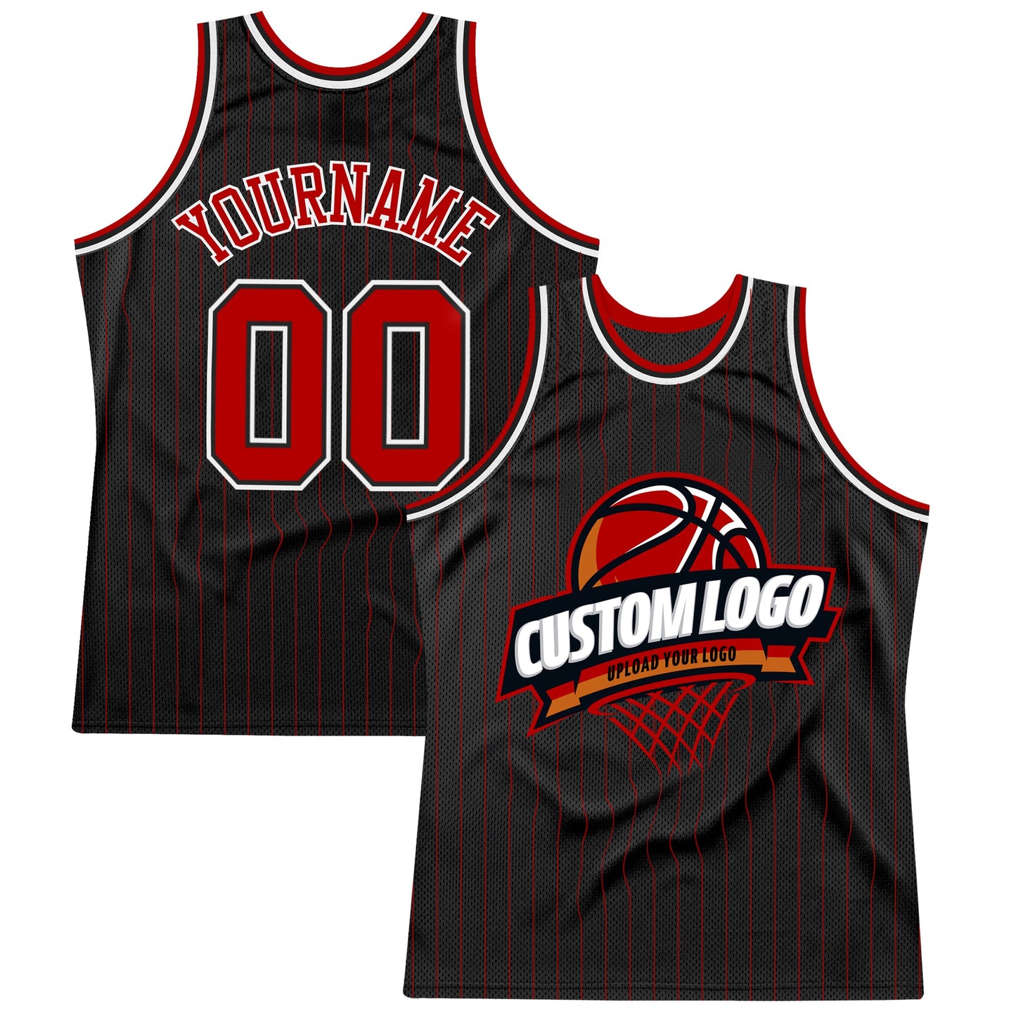 Custom Black Red Pinstripe White Authentic Basketball Jersey - Main View