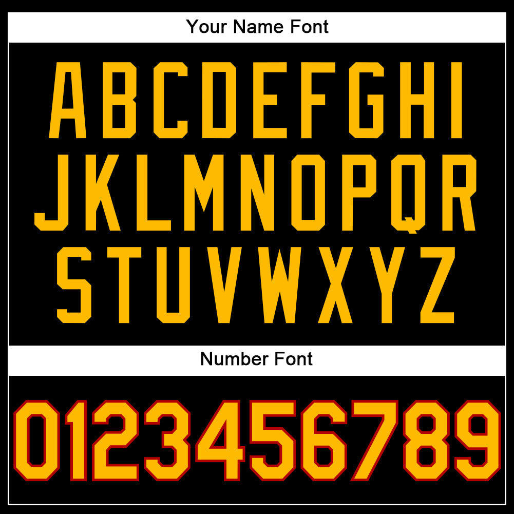 Custom Black Gold-Red Authentic Throwback Basketball Jersey view 3