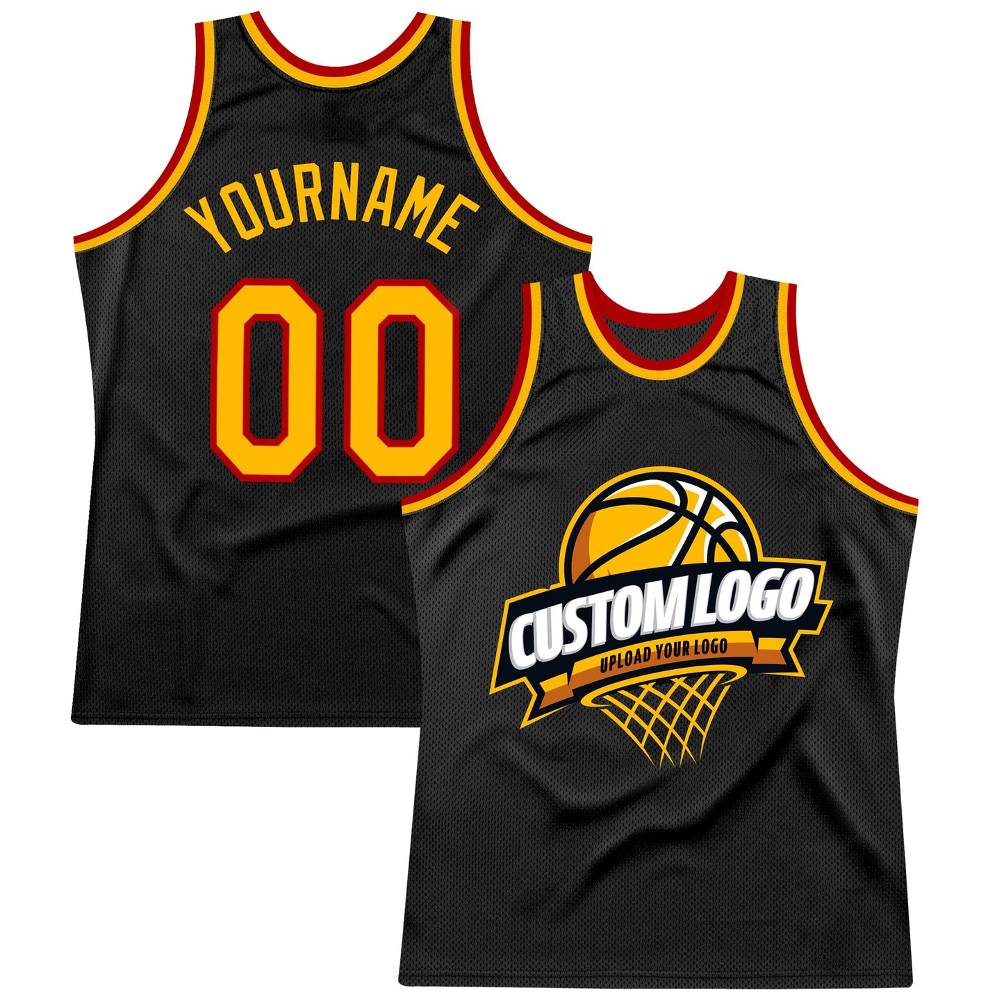 Custom Black Gold-Red Authentic Throwback Basketball Jersey - Main View