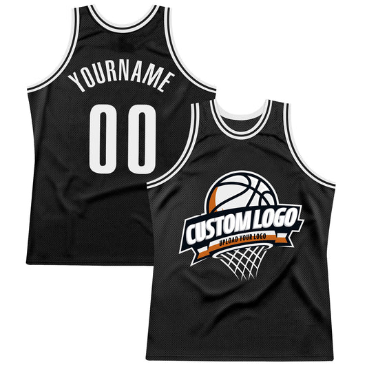 Custom Black White Authentic Throwback Basketball Jersey - Main View