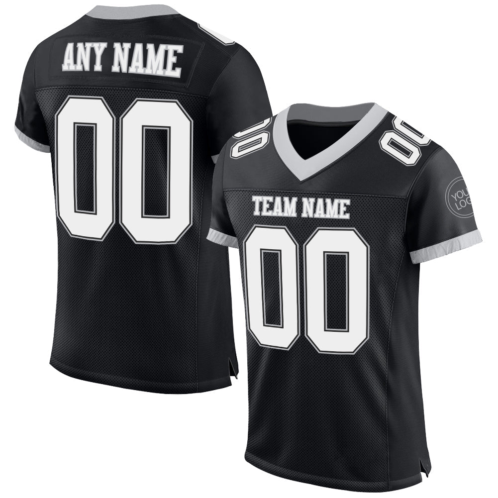 Custom Black White-Gray Mesh Authentic Football Jersey - Main View