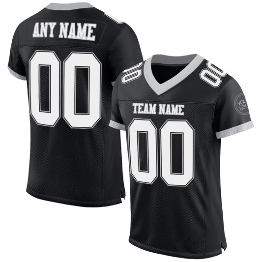 Custom Black White-Gray Mesh Authentic Football Jersey - Main View