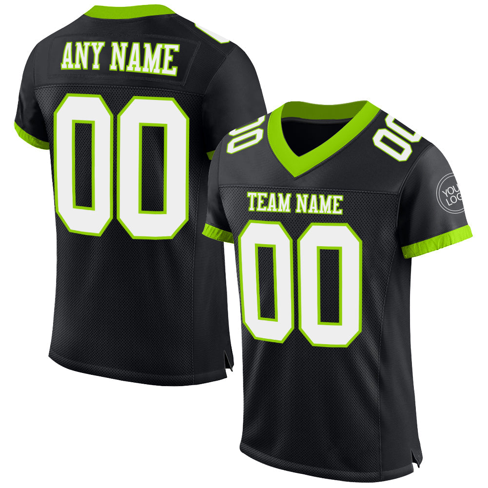 Custom Black White-Neon Green Mesh Authentic Football Jersey - Main View