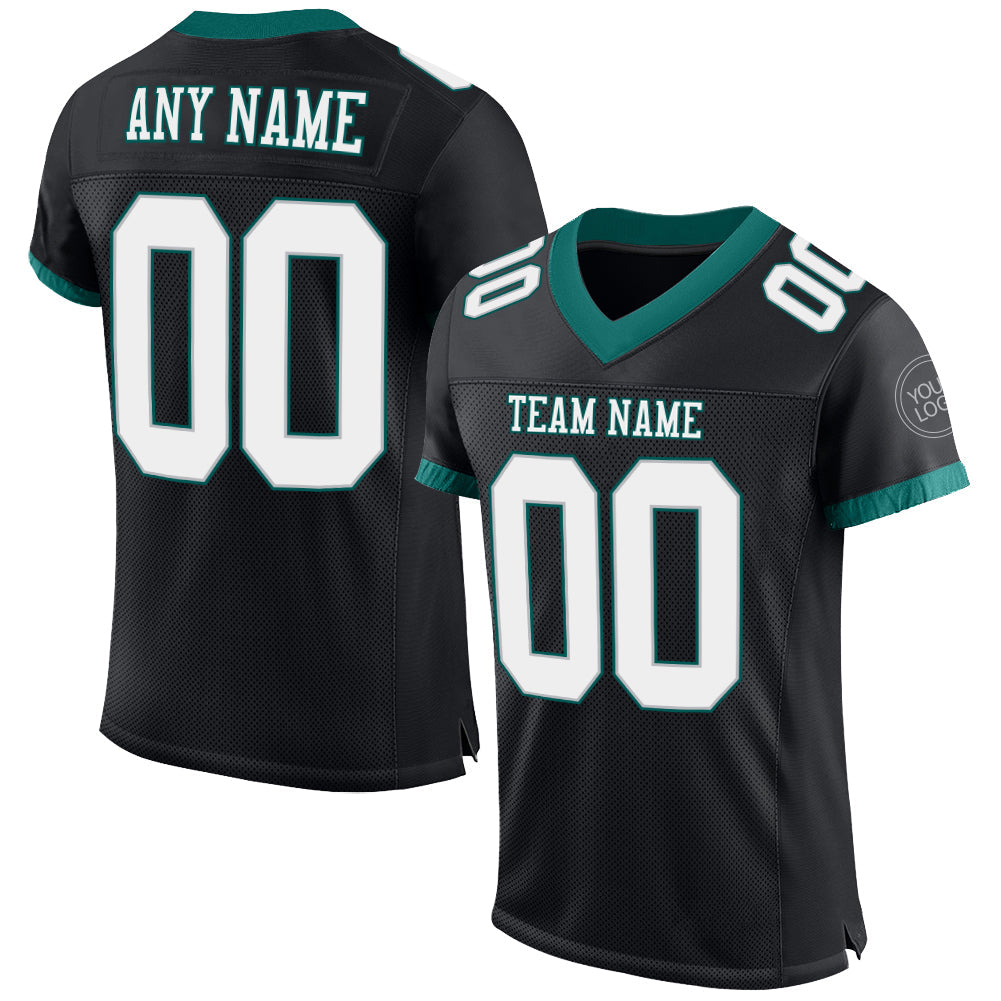 Custom Black White-Midnight Green Mesh Authentic Football Jersey - Main View