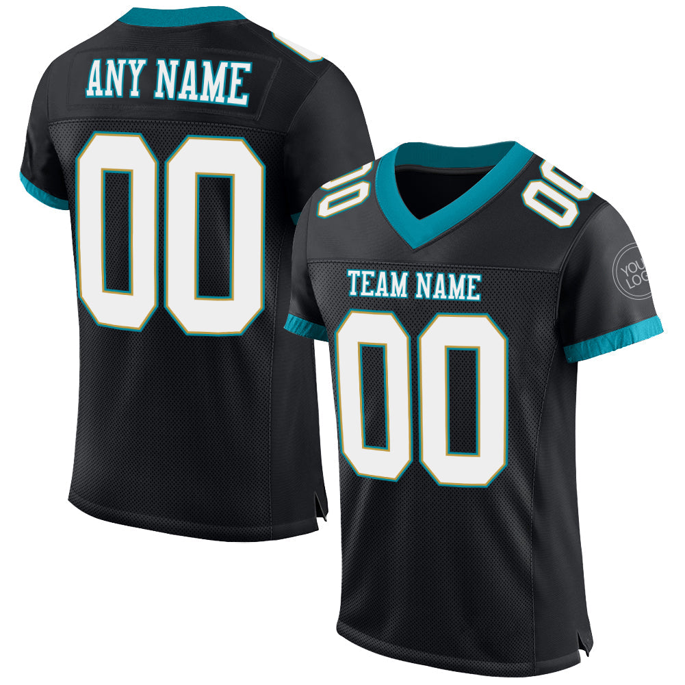 Custom Black White-Teal Mesh Authentic Football Jersey - Main View
