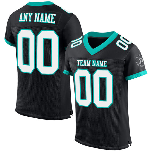 Custom Black White-Aqua Mesh Authentic Football Jersey - Main View