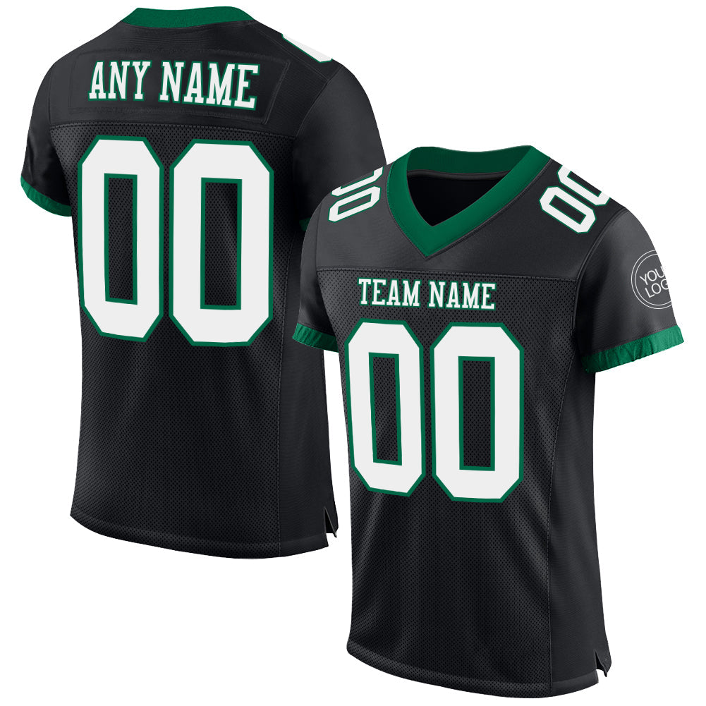 Custom Black White-Kelly Green Mesh Authentic Football Jersey - Main View