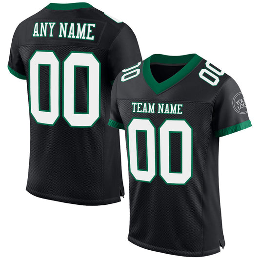 Custom Black White-Kelly Green Mesh Authentic Football Jersey - Main View
