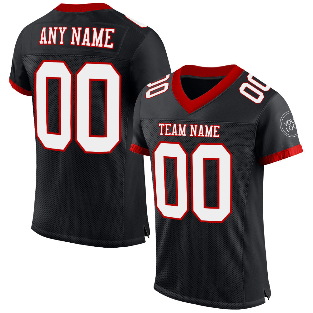 Custom Black White-Red Mesh Authentic Football Jersey - Main View