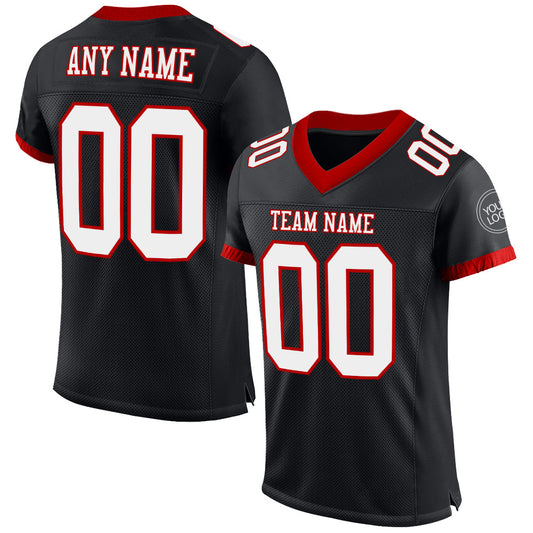Custom Black White-Red Mesh Authentic Football Jersey - Main View