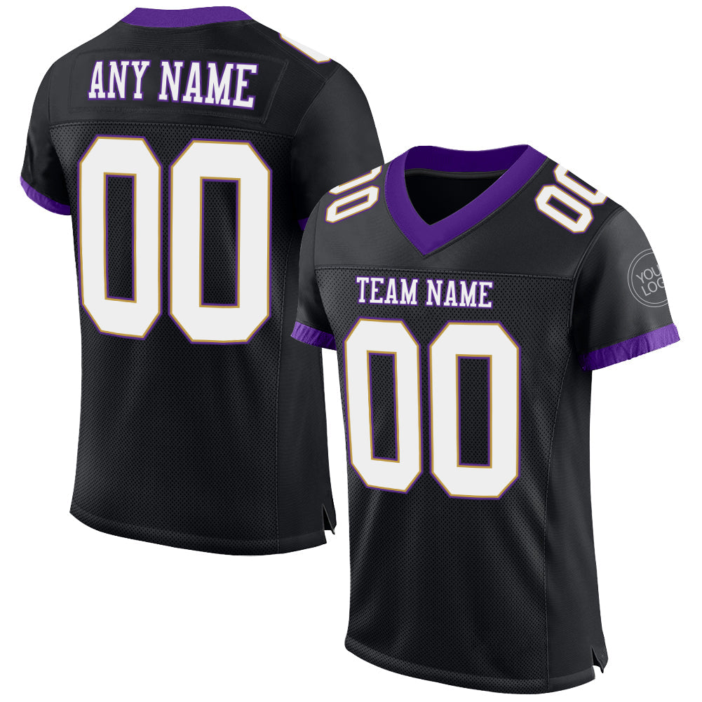 Custom Black White-Purple Mesh Authentic Football Jersey - Main View