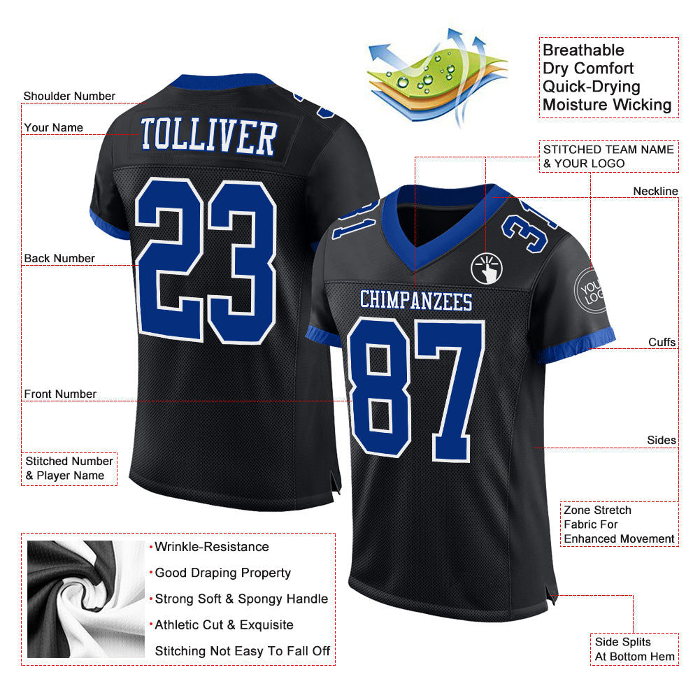 Custom Black Royal-White Mesh Authentic Football Jersey view 2