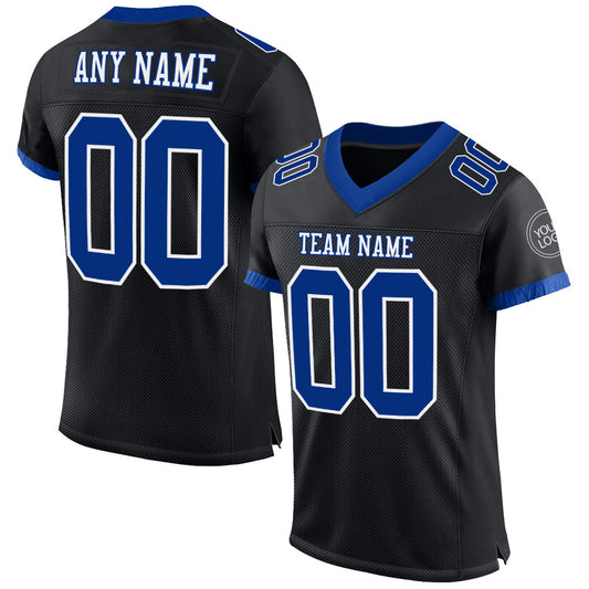Custom Black Royal-White Mesh Authentic Football Jersey - Main View