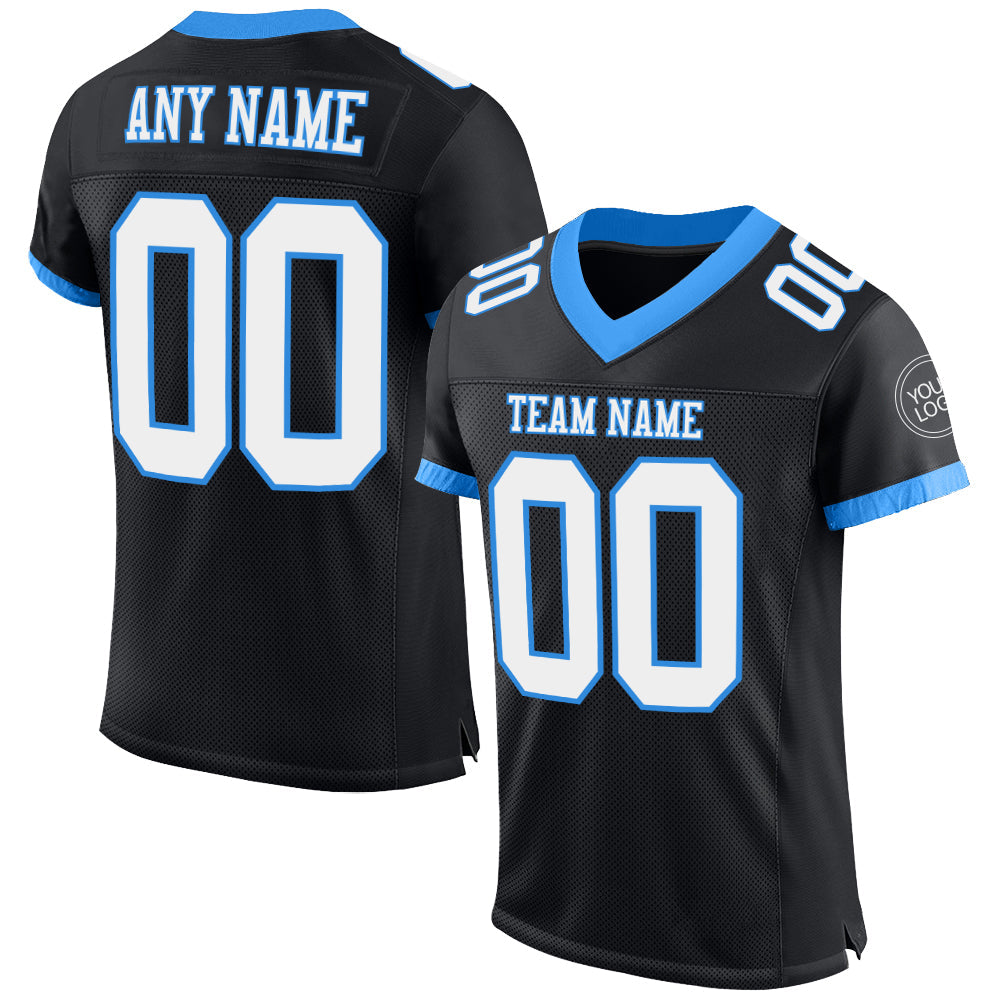 Custom Black White-Powder Blue Mesh Authentic Football Jersey - Main View