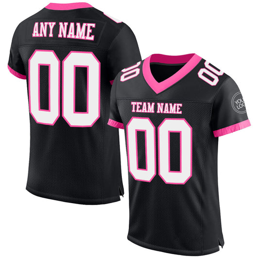Custom Black White-Pink Mesh Authentic Football Jersey - Main View