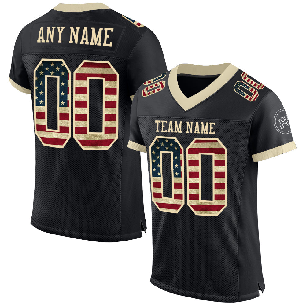 Custom Black Vintage USA Flag-Cream Mesh Authentic Football Jersey - Main View
