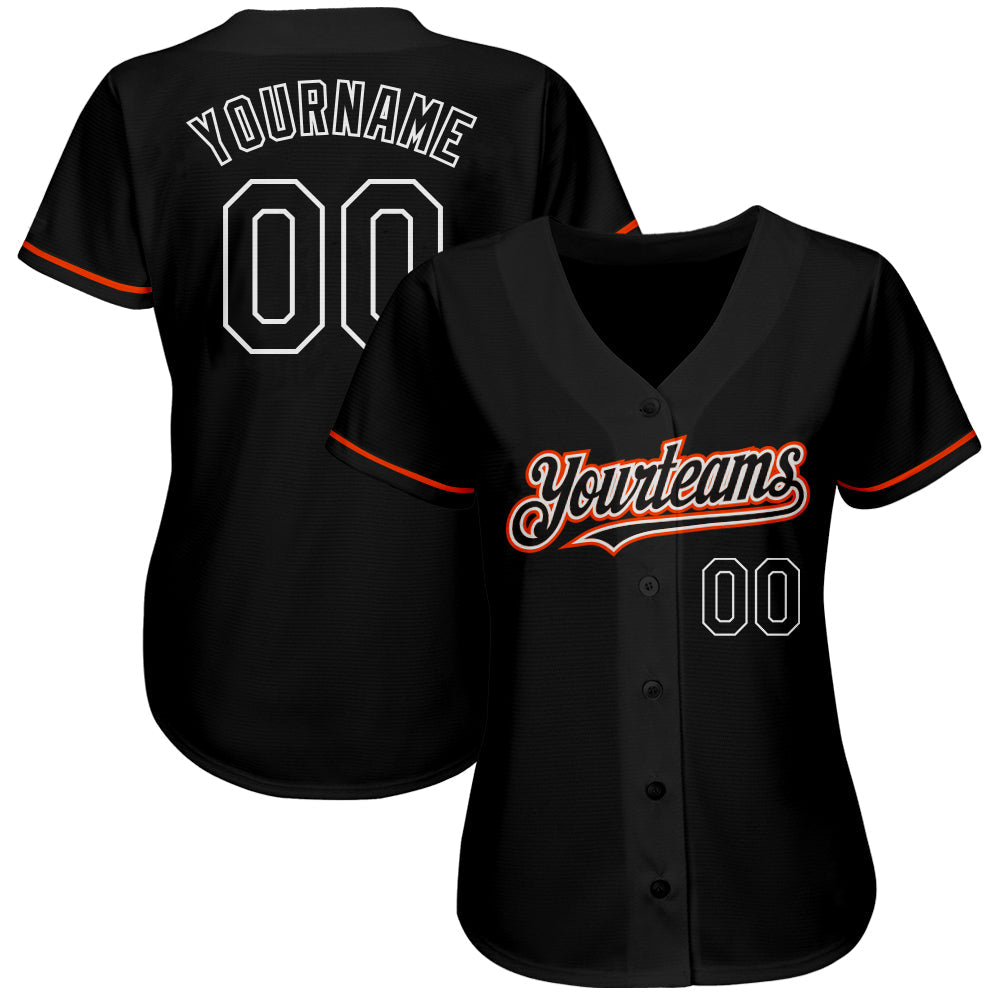 Custom Black Orange-White Authentic Baseball Jersey view 2