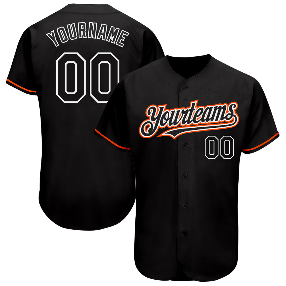 Custom Black Orange-White Authentic Baseball Jersey - Main View