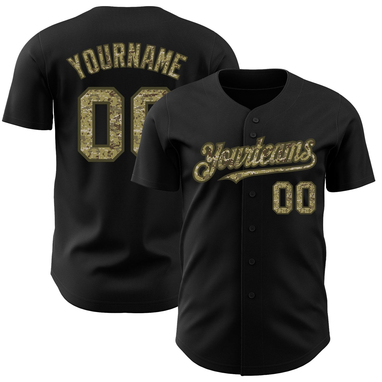 Custom Black Camo-Olive Authentic Baseball Jersey - Main View