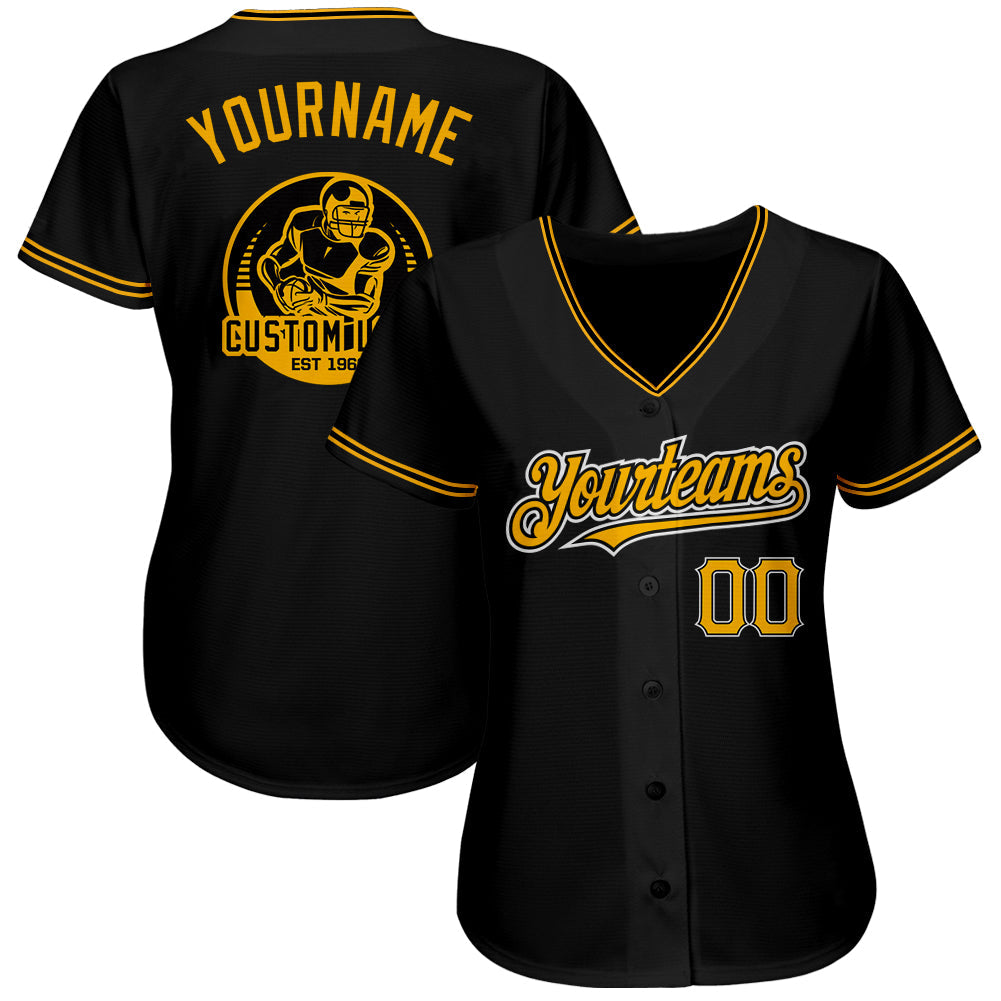 Custom Black Gold-Yellow Authentic Baseball Jersey view 2