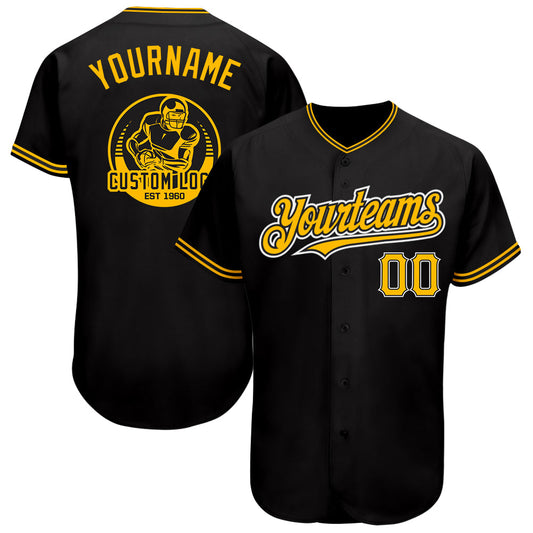 Custom Black Gold-Yellow Authentic Baseball Jersey - Main View