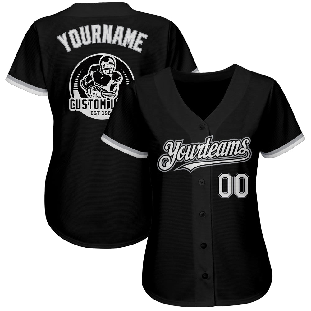 Custom Black White-Gray Authentic Baseball Jersey view 2