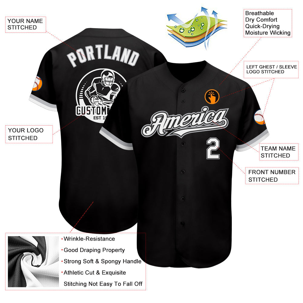 Custom Black White-Gray Authentic Baseball Jersey view 3