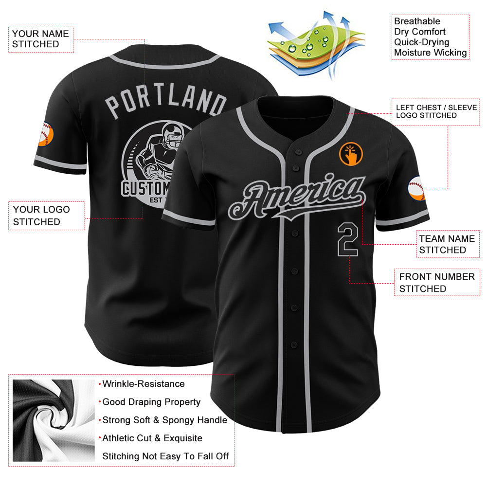 Custom Black Gray Authentic Baseball Jersey view 3